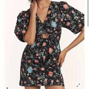 NWT Maeve Floral Puff Sleeve Cotton Mini Dress Sz XS